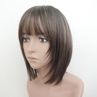 画像1: 新色【顔周りウルフ×ストレートボブ】アッシュベージュブラウン×根元ダーク（軽量ウィッグ）