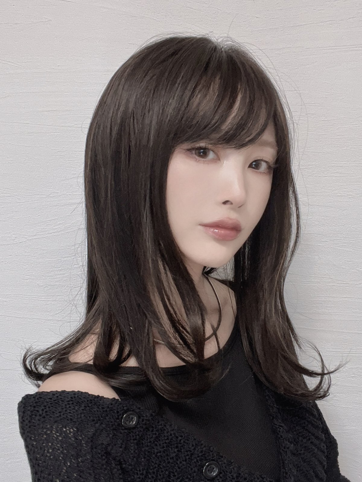 軽量ウィッグ【抜け感レイシーミディ】ダークモカブラウン