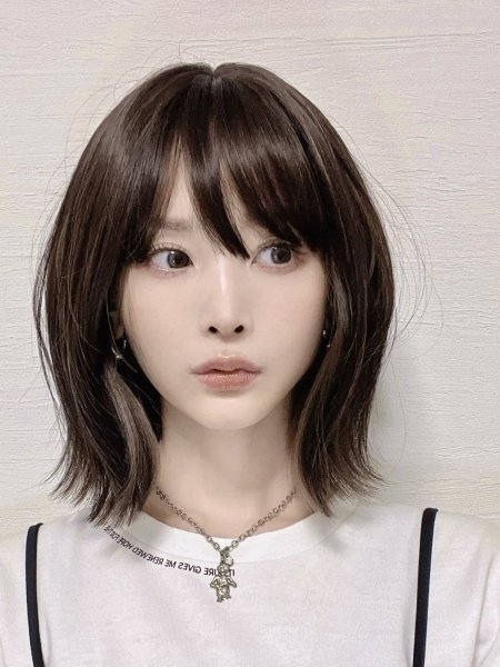 画像7: 艶消しファイバー【ぷつっとくびれボブ（イヤリングカラー）】ビターチョコ×アッシュ（軽量ウィッグ） (7)